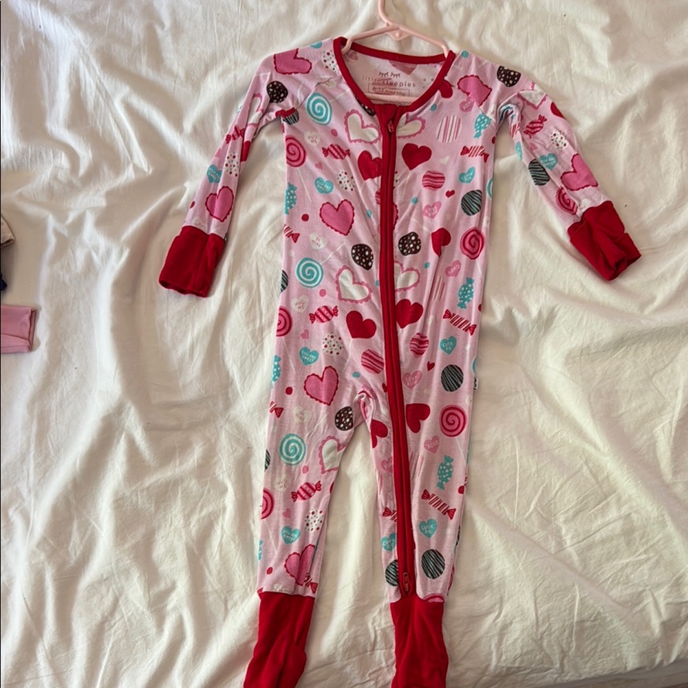 Little Sleepies Pink and Red Candy Heart Footie